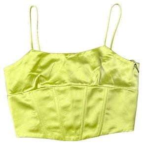 NWT Jason Wu Women's Spaghetti Strap Cropped Corset Top Fluorescent Yellow Sz M